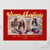 メリークリスマスフォトレッドスノーフレーク 箔シーズンカード (正面)