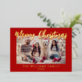 メリークリスマスフォトレッドスノーフレーク 箔シーズンカード (立ち正面)
