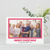 メリークリスマスフォトレッドタイポグラフィホリデー シーズンカード (スタンド正面)