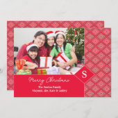 メリークリスマスフォトレッドダマスクカード シーズンカード (正面/裏面)