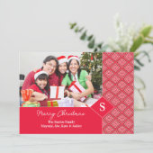 メリークリスマスフォトレッドダマスクカード シーズンカード (スタンド正面)