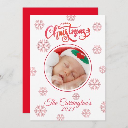 メリークリスマスフォトレッドプレイドスノーフレークホリデー (正面/裏面)