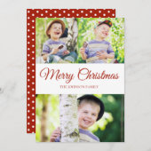メリークリスマスフォトレッドホワイトドットホリデーカード シーズンカード (正面/裏面)