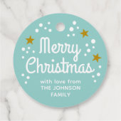 メリークリスマスフォト名シンプル前グリーンラウンドギフト フェイバータグ (裏面)