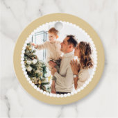 メリークリスマスフォト名シンプル金ゴールドラウンドギフト フェイバータグ (正面)