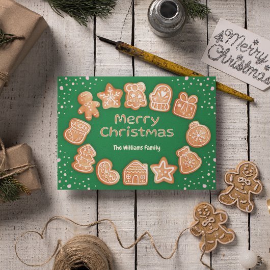 メリークリスマスフォト名ジンジャーブレッドグリーン シーズンカード