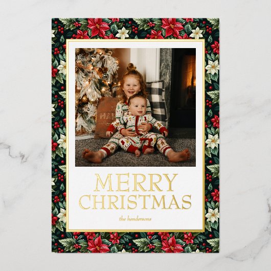 メリークリスマスフォト実在金ゴールド 箔シーズンカード (正面)