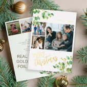 メリークリスマスフォト数々のボタニカルな葉 箔シーズンカード