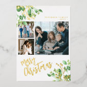 メリークリスマスフォト数々のボタニカルな葉 箔シーズンカード (正面)