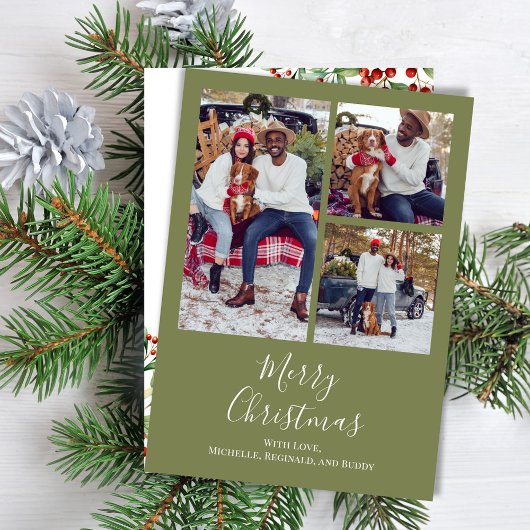 メリークリスマスフォト数々のボタニカルレッドホリー シーズンカード