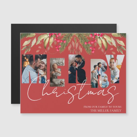 メリークリスマスフォト数々のレッドホリデーカード (正面/裏面)