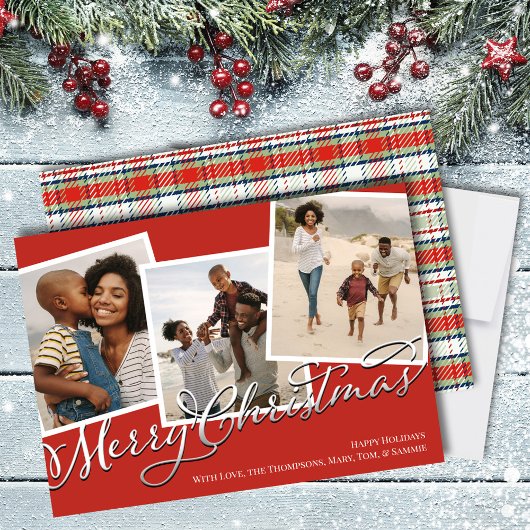 メリークリスマスフォト数々のレッドホリデープレイド シーズンカード