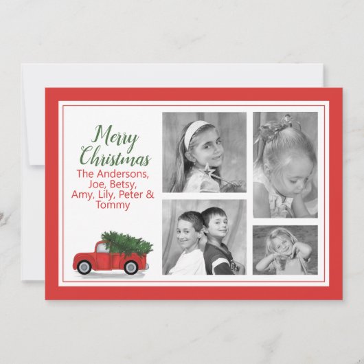 メリークリスマスフォト数々のレッド素朴トラック シーズンカード (正面)