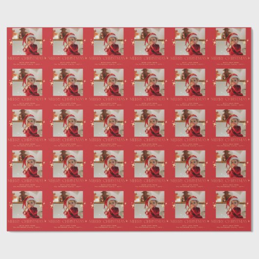 メリークリスマスフォト文字パーソナライズされたレッド ラッピングペーパー (フラット)