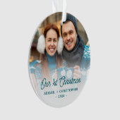 メリークリスマスフォト新しいターコイズスクリプト オーナメント (正面)