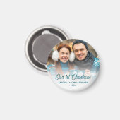 メリークリスマスフォト新しいターコイズスクリプト マグネット (正面/裏面)