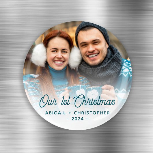 メリークリスマスフォト新しいターコイズスクリプト マグネット