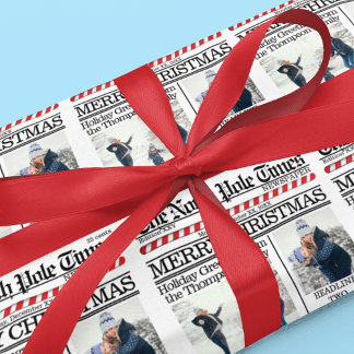 メリークリスマスフォト新聞カスタム ラッピングペーパー