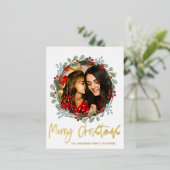 メリークリスマスフォト植物学金ゴールドスクリプト 箔シーズンポストカード (立ち正面)