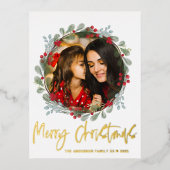 メリークリスマスフォト植物学金ゴールドスクリプト 箔シーズンポストカード (正面)