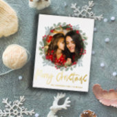 メリークリスマスフォト植物学金ゴールドスクリプト 箔シーズンポストカード