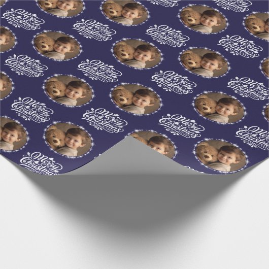 メリークリスマスフォト海軍スパークルギフト ラッピングペーパー (角)