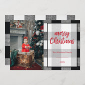 メリークリスマスフォト白黒バッファロープレイド シーズンカード (正面/裏面)