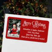 メリークリスマスフォト赤と白差出人住所 ラベル
