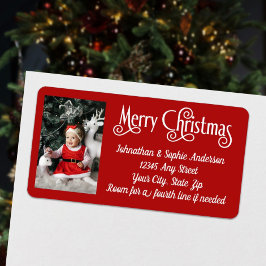 メリークリスマスフォト赤と白差出人住所 ラベル