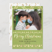 メリークリスマスフォト金ゴールドスモークブルークラフトモダン シーズンカード (正面/裏面)