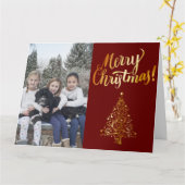 メリークリスマスフォト金ゴールドツリー カード (黄色い花)