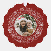 メリークリスマスフォト金ゴールドリースレッド オーナメントカード (正面)