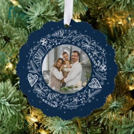 メリークリスマスフォト金ゴールドリース オーナメントカード