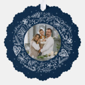 メリークリスマスフォト金ゴールドリース オーナメントカード (裏面)