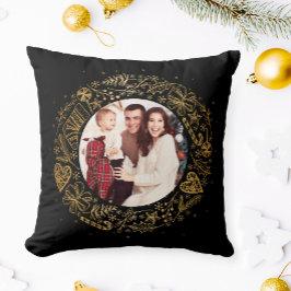メリークリスマスフォト金ゴールドリース クッション