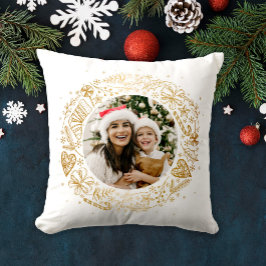 メリークリスマスフォト金ゴールドリース クッション