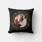 メリークリスマスフォト金ゴールドリース クッション (正面)