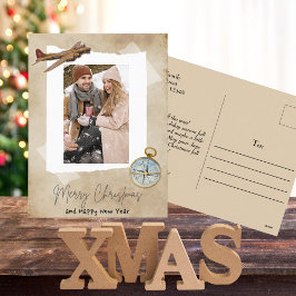 メリークリスマスフォト、ヴィンテージ飛行機&コンパス シーズンポストカード