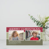 メリークリスマスフォト – 2枚の写真パステルストライプの写真 シーズンカード (スタンド正面)