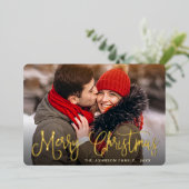 メリークリスマスフォトGREETING金ゴールド 箔シーズンカード (立ち正面)