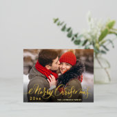 メリークリスマスフォトGREETING金ゴールド 箔シーズンポストカード (立ち正面)