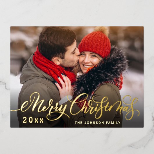 メリークリスマスフォトGREETING金ゴールド 箔シーズンポストカード (正面)