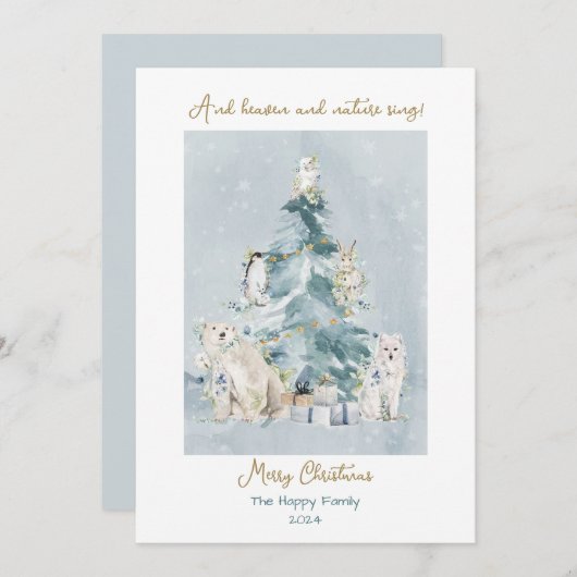 メリークリスマスフォレストの水の色のホリデーカード シーズンカード (正面/裏面)