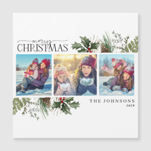 メリークリスマスフォレストベリーピネコーンフォトマグネット