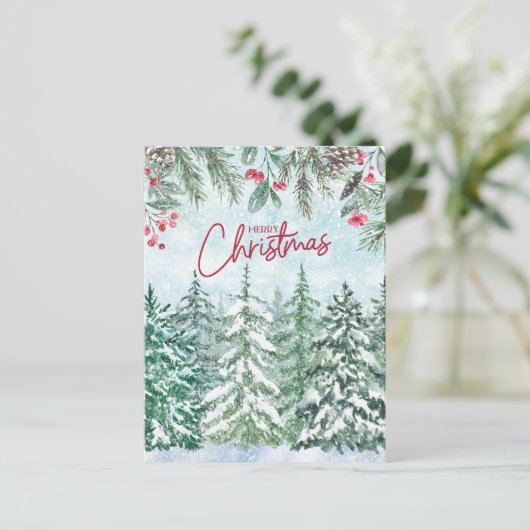 メリークリスマスフォレスト、赤い果実、ピネコン シーズンポストカード (スタンド正面)
