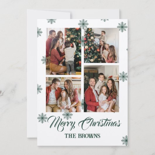 メリークリスマスフォーフォトコラージグリーンベージュ シーズンカード (正面)