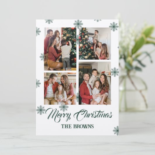 メリークリスマスフォーフォトコラージグリーンベージュ シーズンカード (スタンド正面)