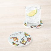 メリークリスマスフクロウの木の砂岩コースター コースター (側面)