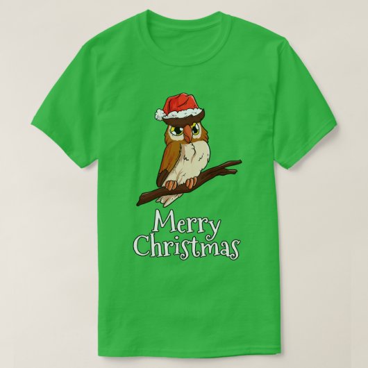 メリークリスマスフクロウサンタスハットフクロウ Tシャツ (デザイン正面)