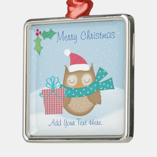 メリークリスマスフクロウセラミックオーナメント メタルオーナメント (左)